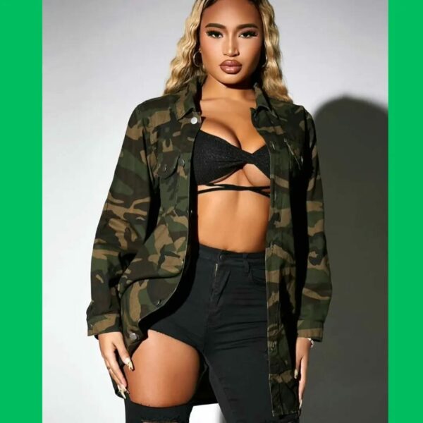 D5636 Camo Print Button Front Coat