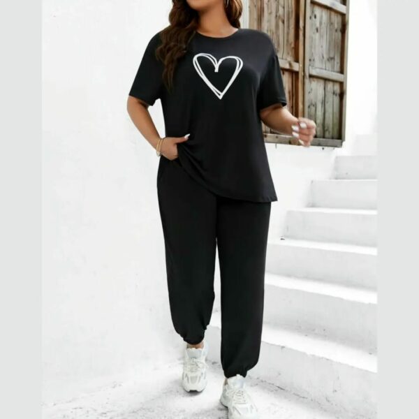 TZ3147 Ladies heart Print Drop Shoulder Two Piece
