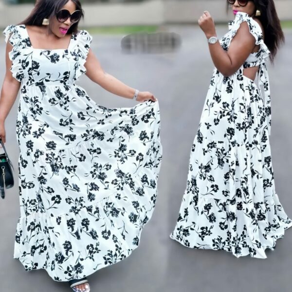 E1229 Ladies Short Sleeve Midi Long Dress Backless Dresses