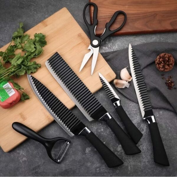 6PCS Kitchen Knives Scissors Peeler Sharp Stainless Steel Cleaver Slicer Chef