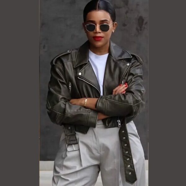 B41002 Ladies Faux Leather With Belt Jacket