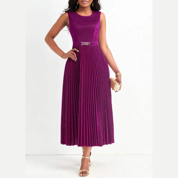 Q-15259A High Waisted Sleeveless Pleated Dress