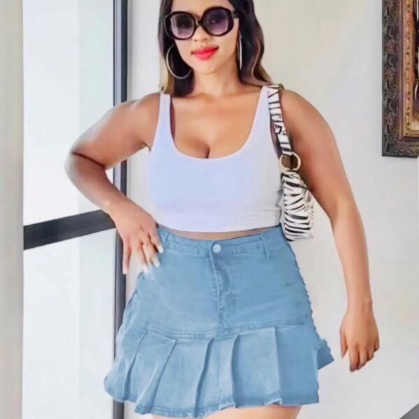 NK-68 Denim Pleated Mini Skirt