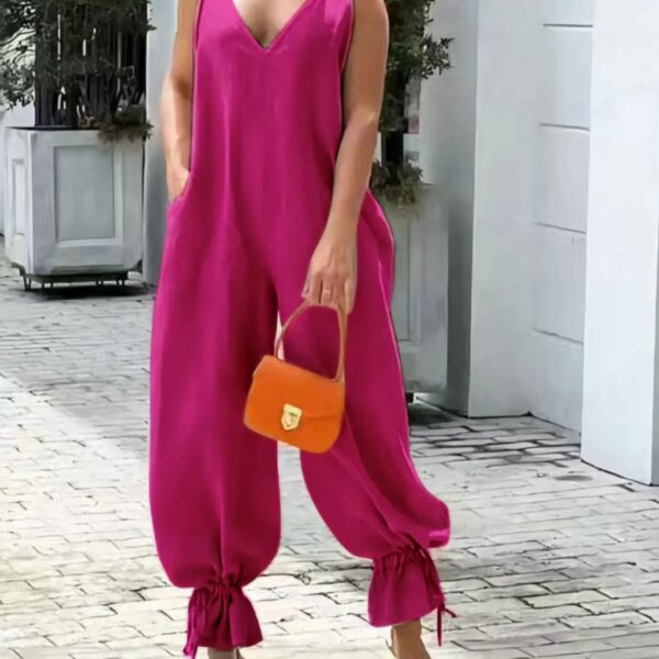 JS3441# Women Sleeveless V-Neck Jumpsuit