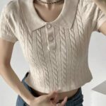 S-11812 Polo NECK Cable Knit Top