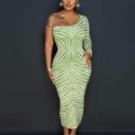 W3551# One Shoulder Sleeve Bodycon Dress