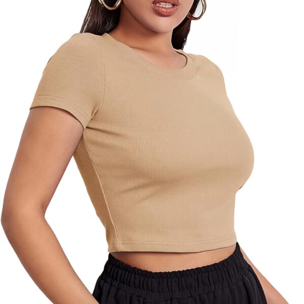 Print Women Tops Crew Neck Summer Slim Fit Exposed Navel Crop Tops Street Wear S-11700