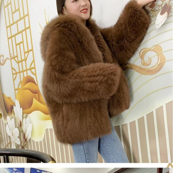 Fox Fur Coat For Women Thick Warm Fluffy Overcoats Hoodie Knitted Winter Jacket D5415