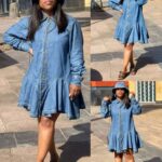 Denim Dress Long Sleeved A-Line Plaeted Buckle Short Skirts NK132