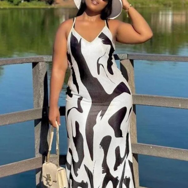 spaghetti strap alloverprint pleated midi dress