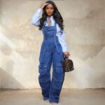 Women Streetwear Sleeveless Denim Vintage Loose Jumpsuit D6159