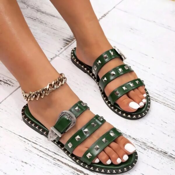 Metal Rivest Flat Beach Slippers